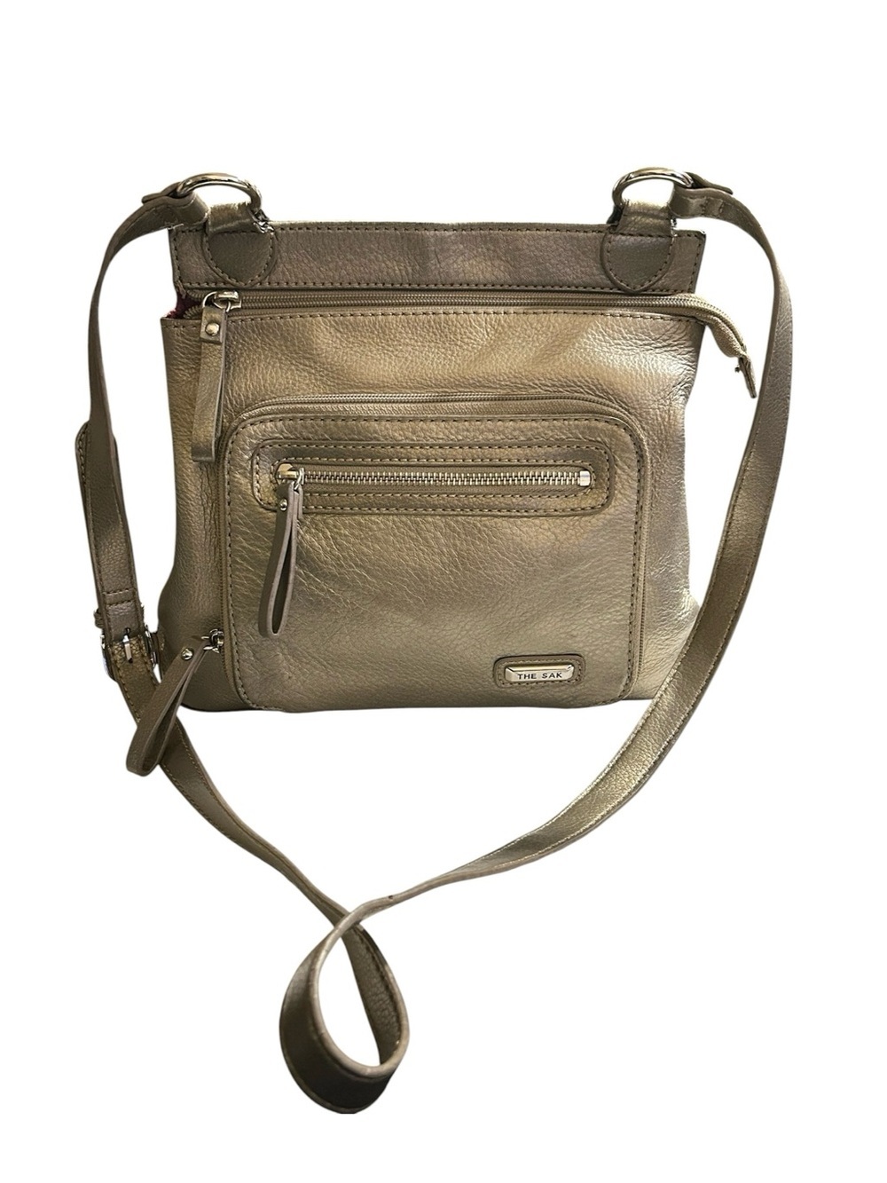 The Sak Pax Metallic Leather Crossbody Bag Pyrite Gold Silver Swing Pack Purse